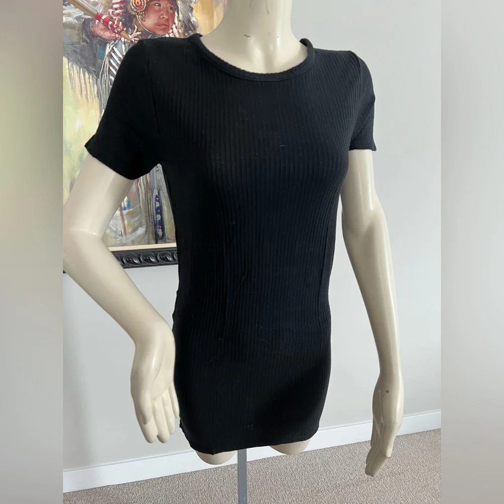 Brandy Melville Black Ribbed Short Sleeve Mini Dress – Size S - Picture 3 of 7